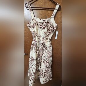 Maggy London Beige and Dark Brown Patterned Midi Pocket Dress